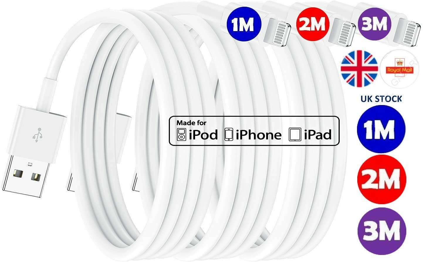 USB Cable For iPhone 7 8 6 5 X 11 12 13 Long Charger Charging Data Lead 1m 2m 3m