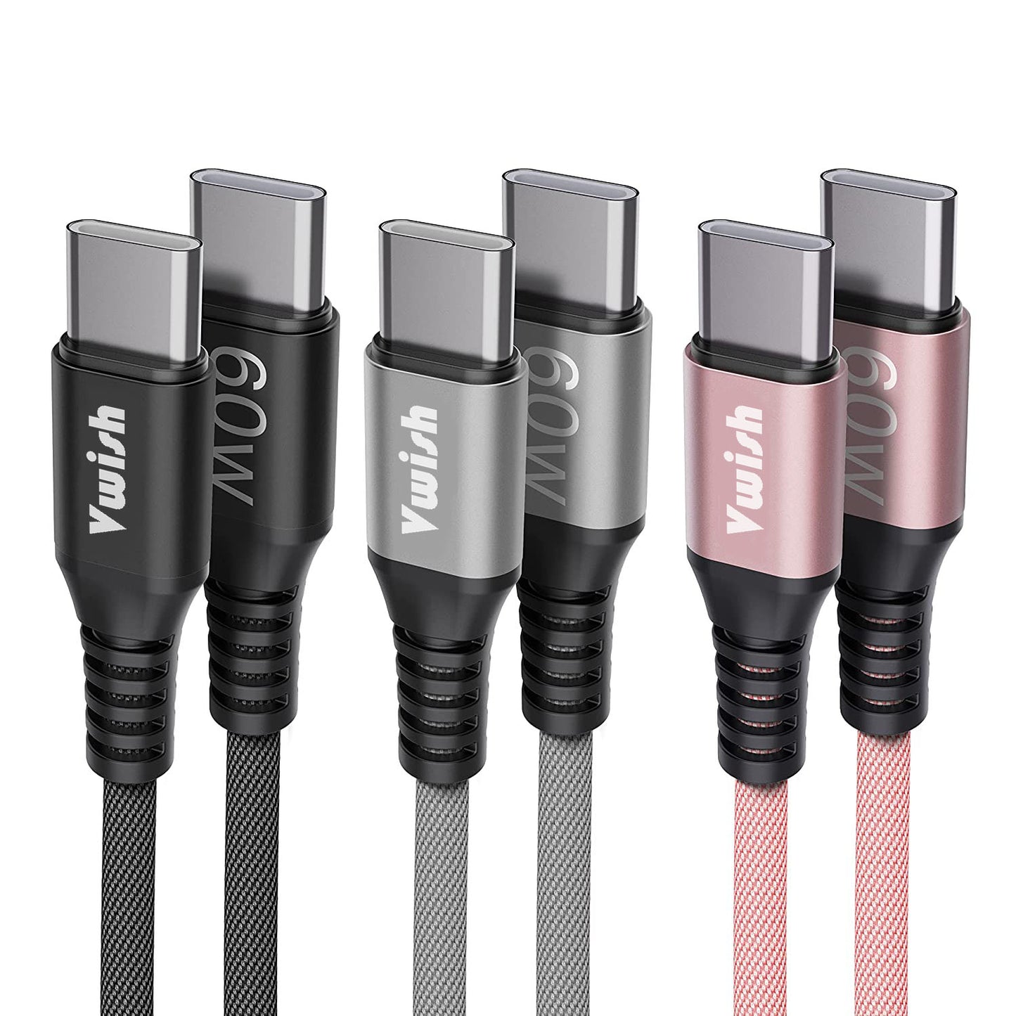 60W USB C to USB C Cable Nylon Braided (1.5 M) Fast Charging Cable for Apple, Samsung and all leading Brand devices.