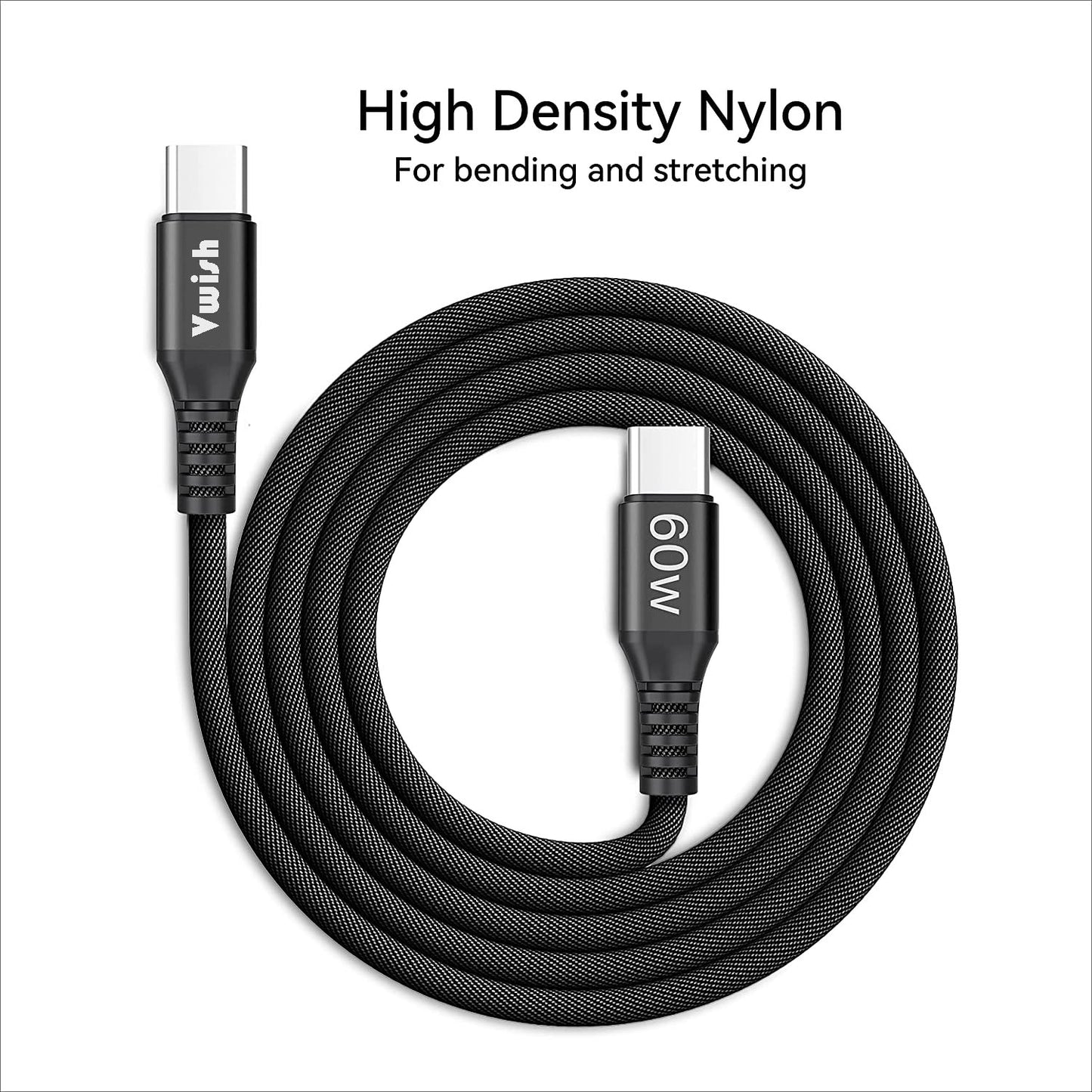 60W USB C to USB C Cable Nylon Braided (1.5 M) Fast Charging Cable for Apple, Samsung and all leading Brand devices.