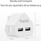 Vwish Fast Dual 2 Port USB Charger 3 Pin UK Mains Wall Plug Adapter