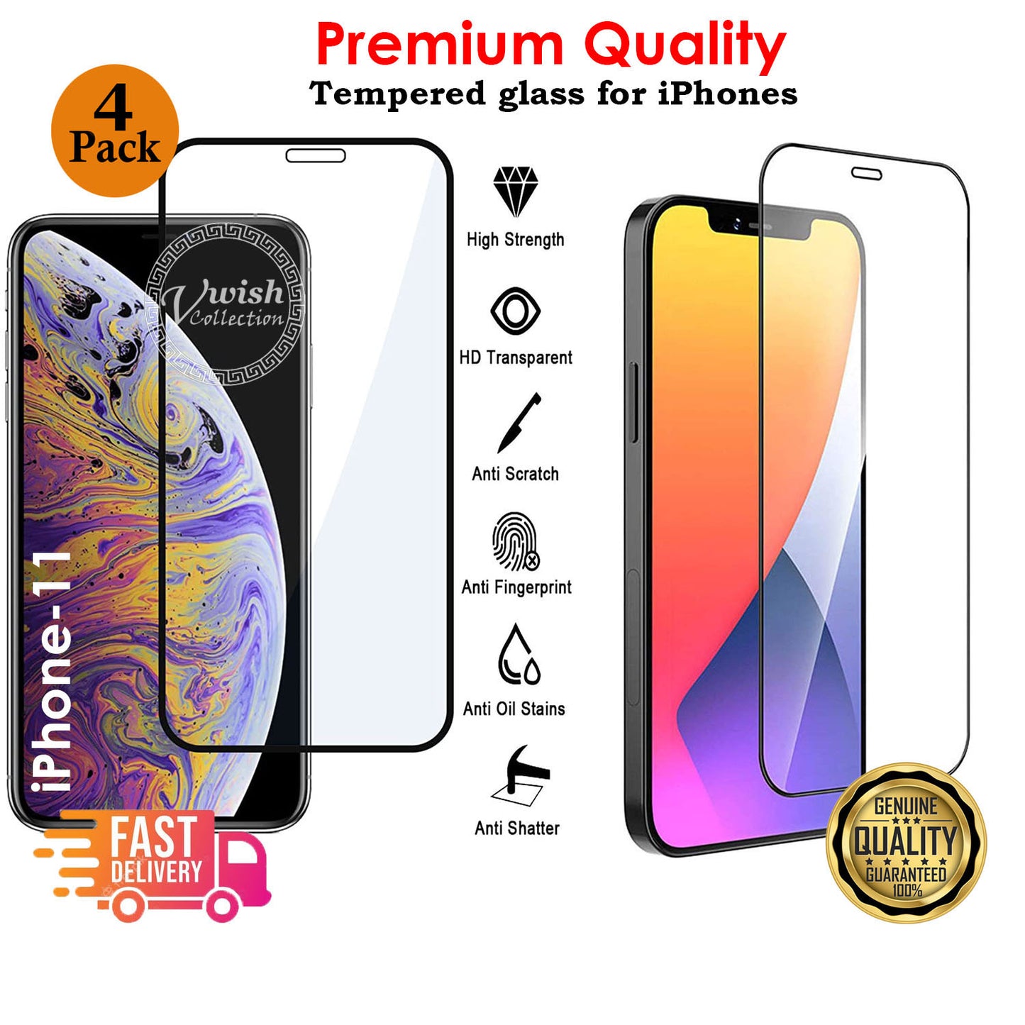 Tempered Glass Screen Protector For iPhone 13, 12,11 Pro Max Mini XR X XS MAX