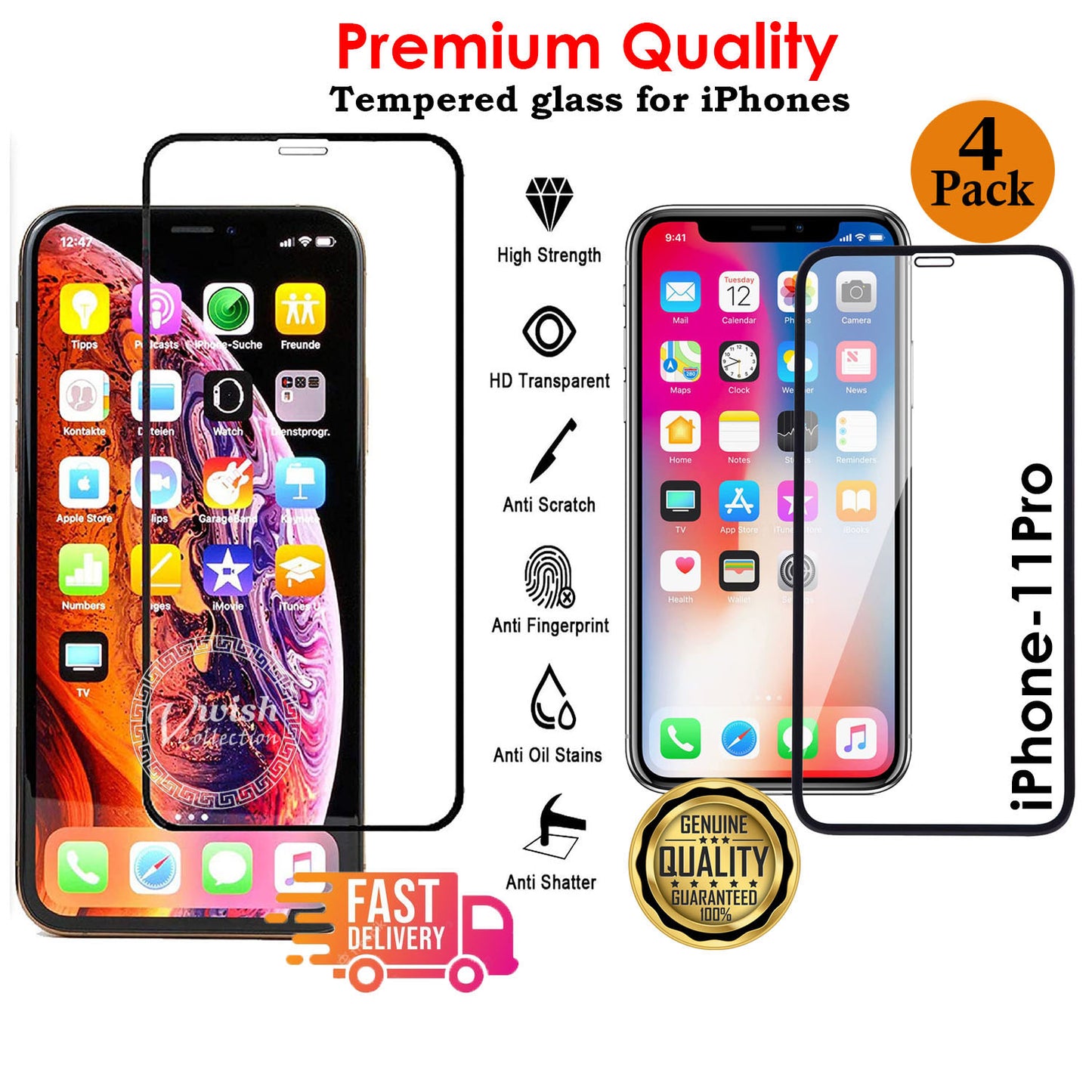 Tempered Glass Screen Protector For iPhone 13, 12,11 Pro Max Mini XR X XS MAX