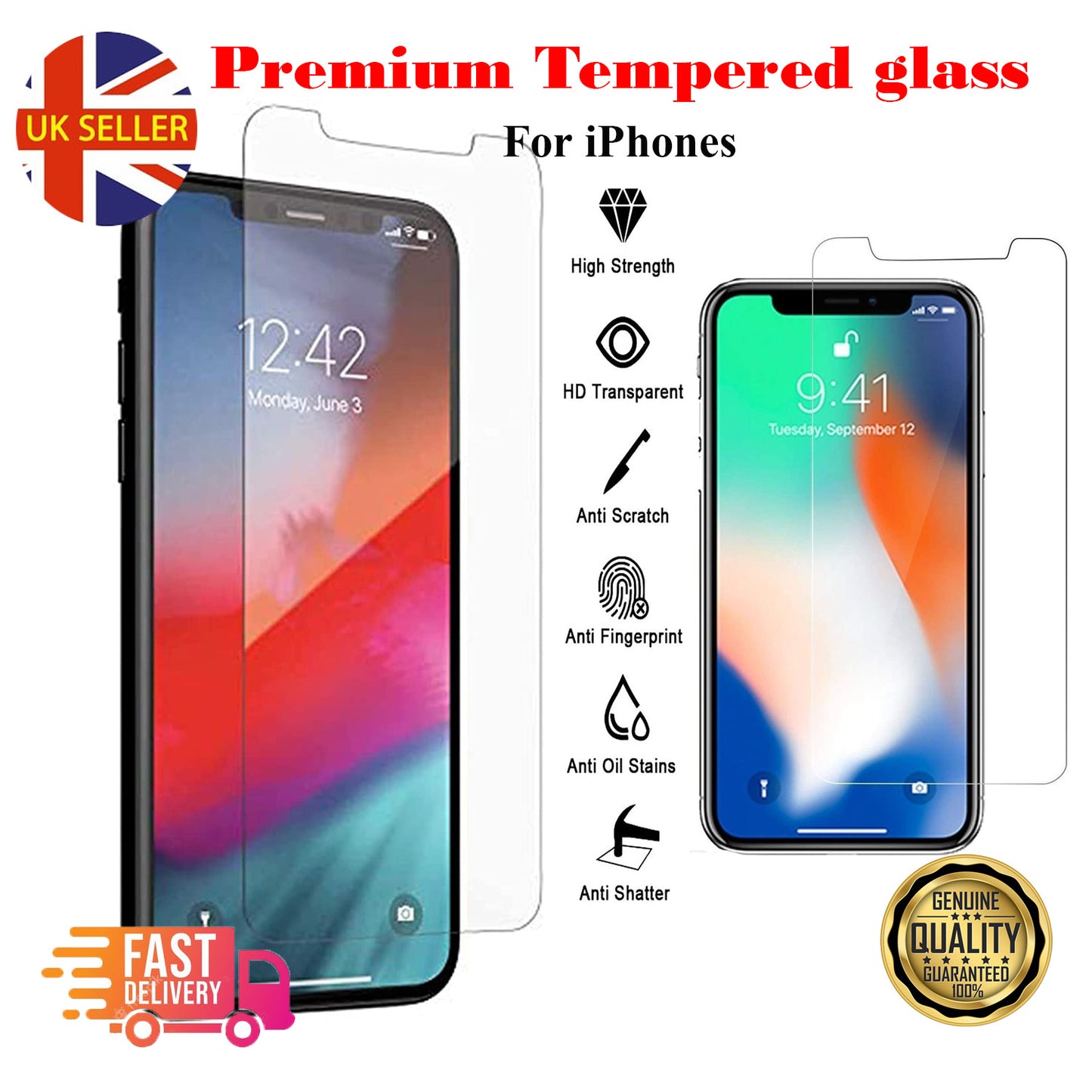 Tempered Glass Screen Protector For iPhone 13, 12,11 Pro Max Mini XR X XS MAX