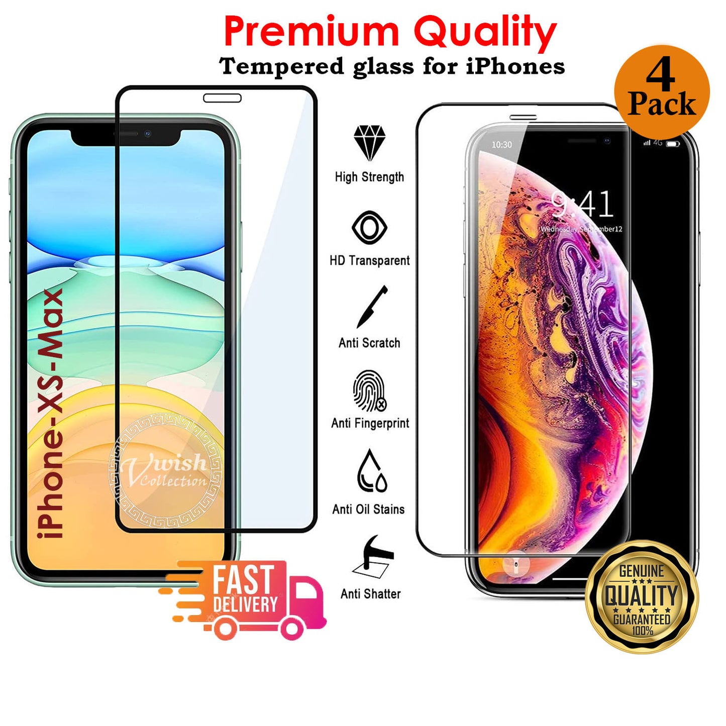 For IPhone XS Max - 100% 10D Genuine Tempered Glass Film Screen Protector